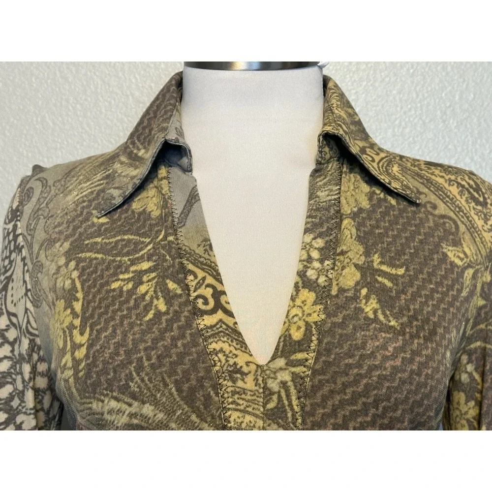 VTG Roberto Cavalli Class Ruched Sleeve Top Womens 46/10  Italy Y2K Maximalist - Picture 2 of 12